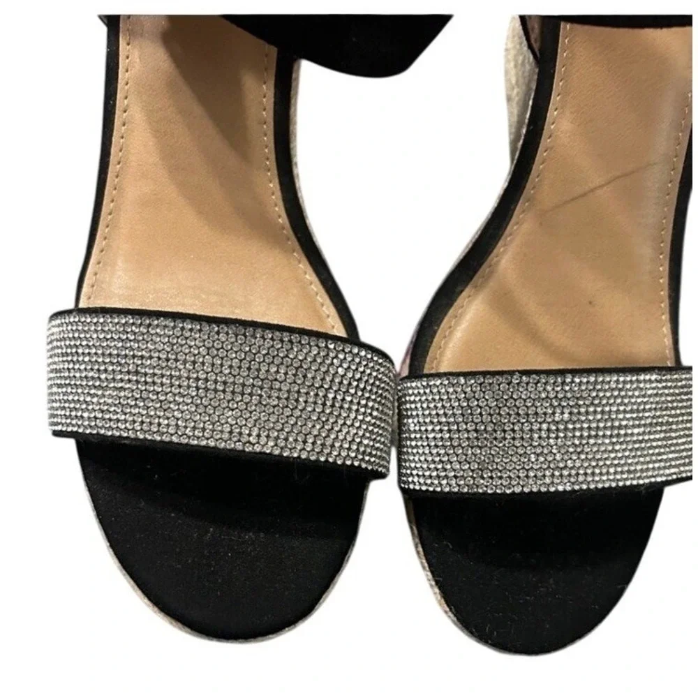 BRASH Women Size 11 Black‎ Embellished Wedge Espadrille Sandals Party Festive